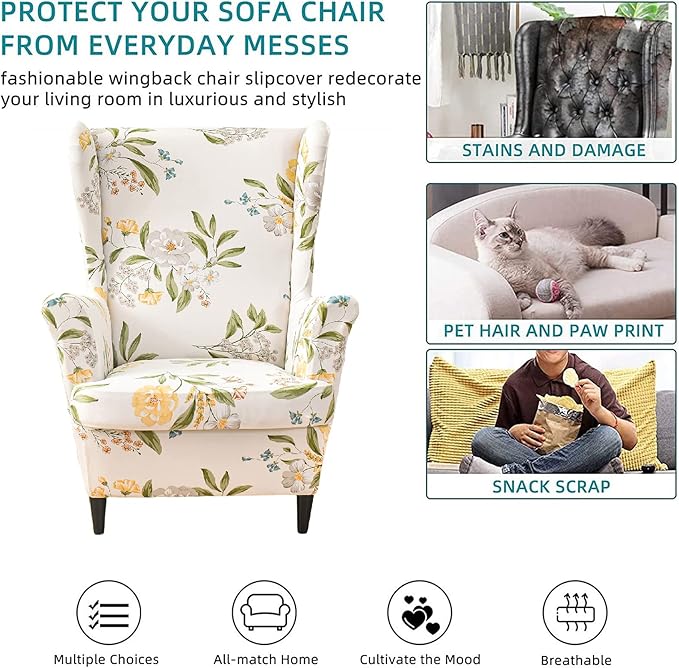 KRFOONN Wingback Chair Covers Slipcovers 2 Piece Stretch Wing Chair Covers