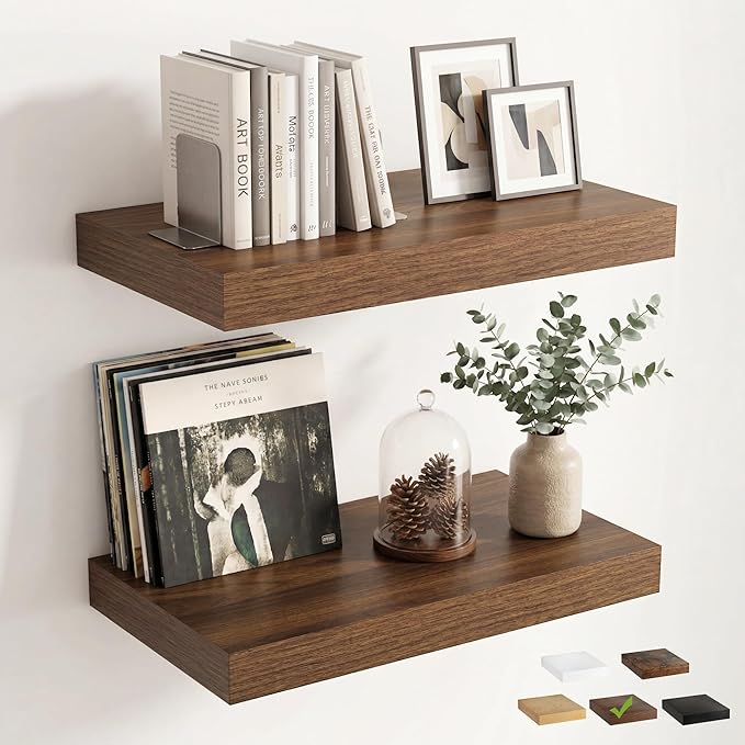 12 inch Deep Floating Shelves for Wall, 24 inch Wide Engineered Wood Wall