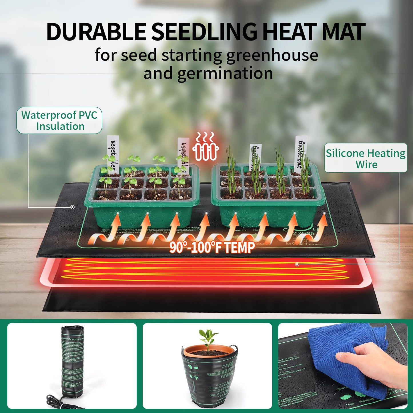 Homiton 4-Pack Seed Starter Tray with Grow Light and Heat Mat, 48 Cells Seed Starter Kit with Adjustable Humidity Dome and Base, Germination Kit for Seed Growing Plant Propagation