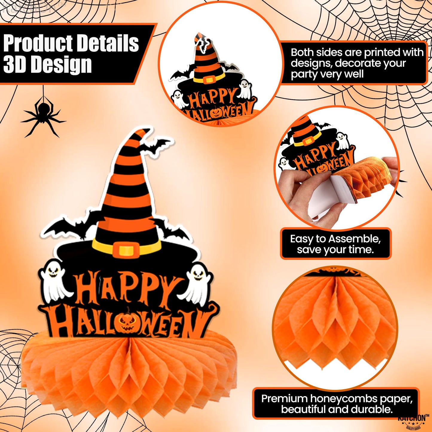 KatchOn, Halloween Centerpieces for Tables - Pack of 9 | Witch Centerpiece, Halloween Table Decorations | Orange and Black Spooky Summerween Party Decorations | Summerween Decor