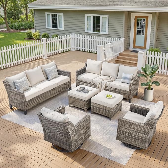 Wicker Patio Furniture Set-6 Piece High Back Outdoor Furniture Set Sectional