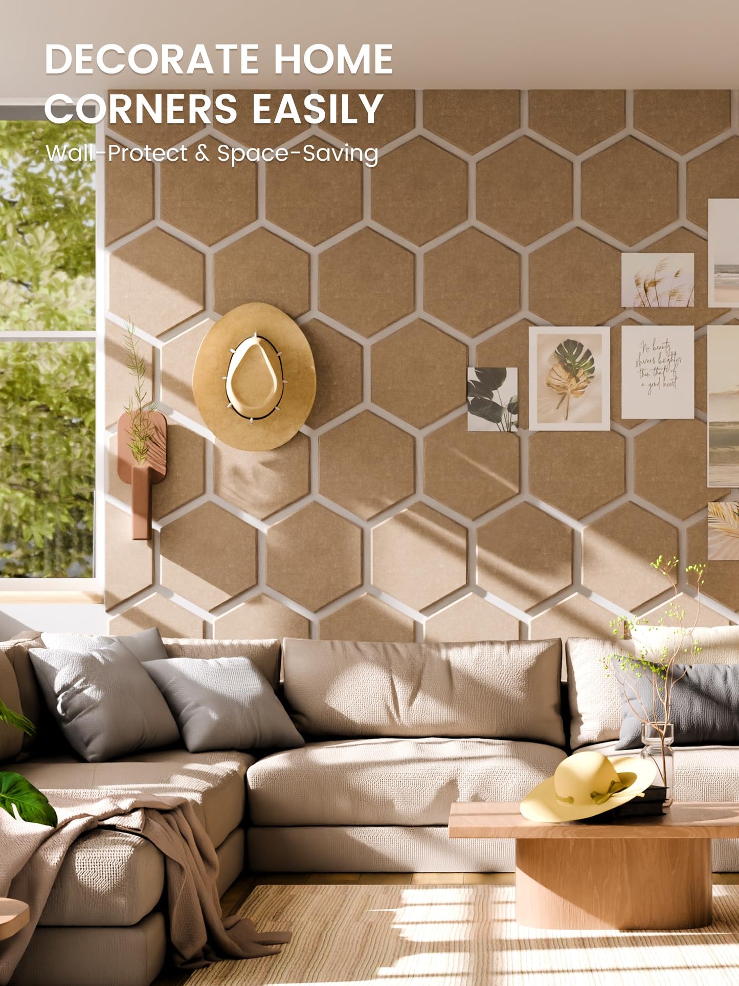 Fluxynara Hexagon Cork Board Alternative for Walls Decor-12-Pack Felt Bulletin Board Tiles,with 30 Pushpins,70 Adhesive Tabs for Office,Classrooms & Home Pin Board Felt Board-Taupe