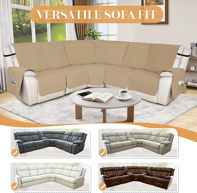 HDCAXKJ 100% Waterproof Reclining Sectional Couch Covers L Shape Recliner Sofa