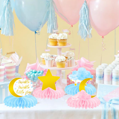 Twinkle Twinkle Little Star Gender Reveal Party Supplies Little Star Baby Shower Honeycomb Centerpieces 12PCS Pink and Blue Table Decorations Moon Cloud Centerpieces for Girls or Boys Birthday Decor