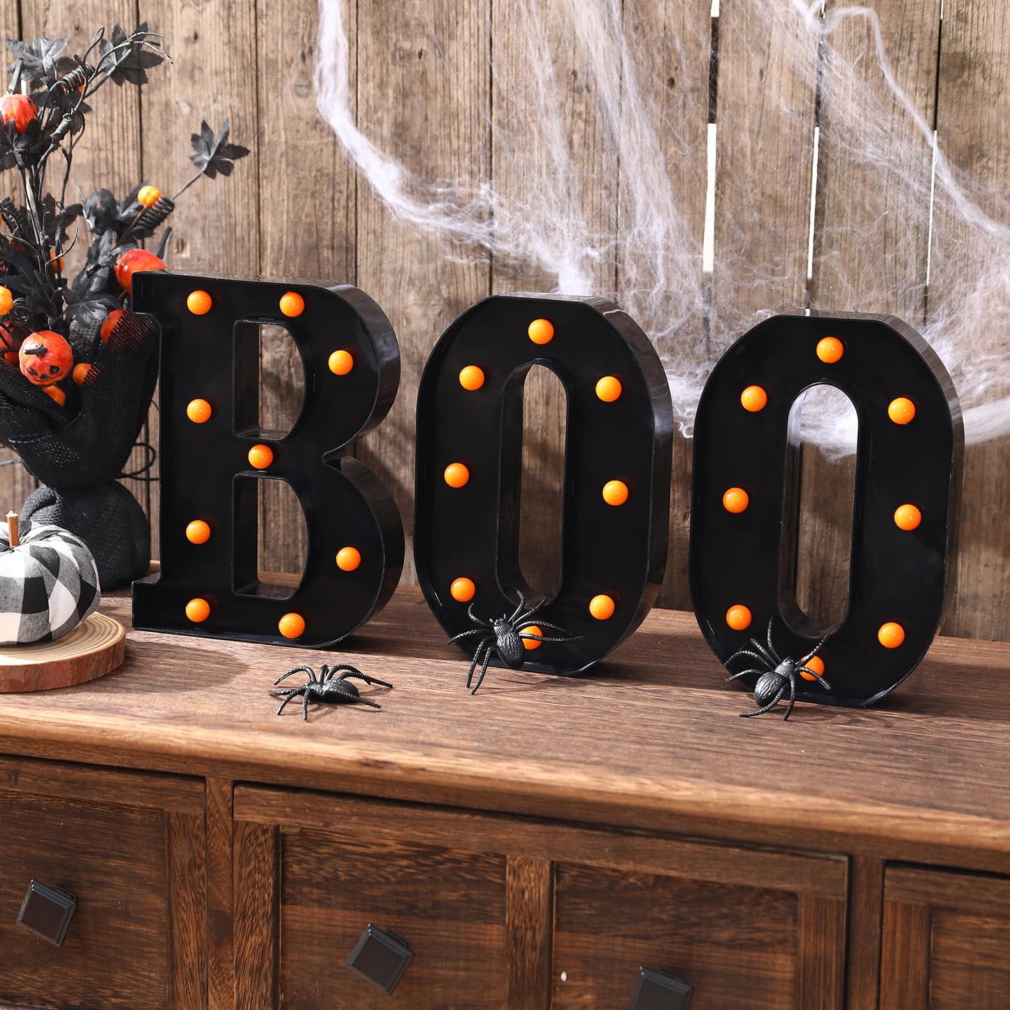 Halloween Decorations-3 Marquee Light up Letters "BOO" Sign Halloween Decor for Kitchen Tabletop Fireplace Mantel Party Indoor