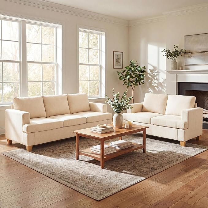 YOUDENOVA Sofa, 2 Piece Set Comfy Couch, 3 Seater & Loveseat Sofa