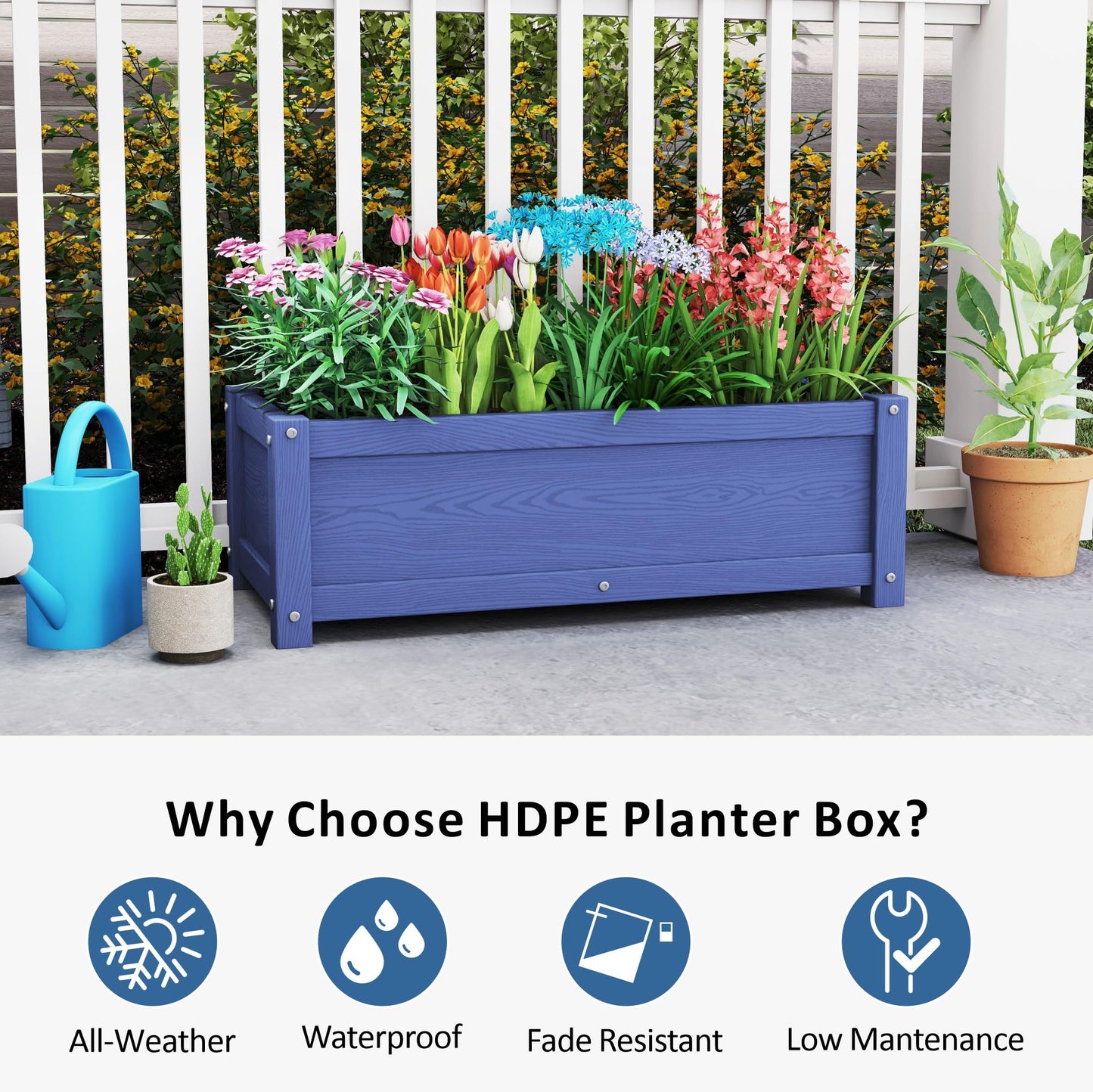 KETOYARK HDPE Raised Planter Box Outdoor,Rot-Resistant and Non-Cracking,Small Raised Beds for Gardening 29.5 * 14.4 * 9.8 in for Yard,Lawn,Outdoor Planter Boxes Rectangle with Drainage Holes Navy