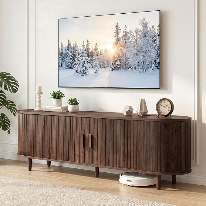 65" Mid Century Modern TV Stand, Wood TV Consoles