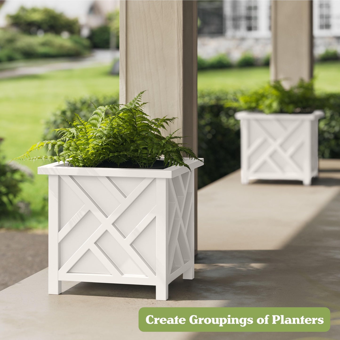 CNEIESD Lattice Planter Box Outdoor, 15.6 Inch Large White Decorative Flower Pot for Garden Patio Balcony