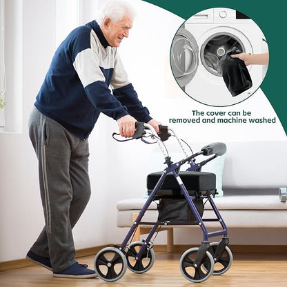 BALAPET Non-Slip Rollator Walker Seat Cushion and Backrest Cover Set for Elderly,Thickened 3in Supportive Memory Foam Walker Seat Cushion, Walker Seat Accessories for Seniors(Black)