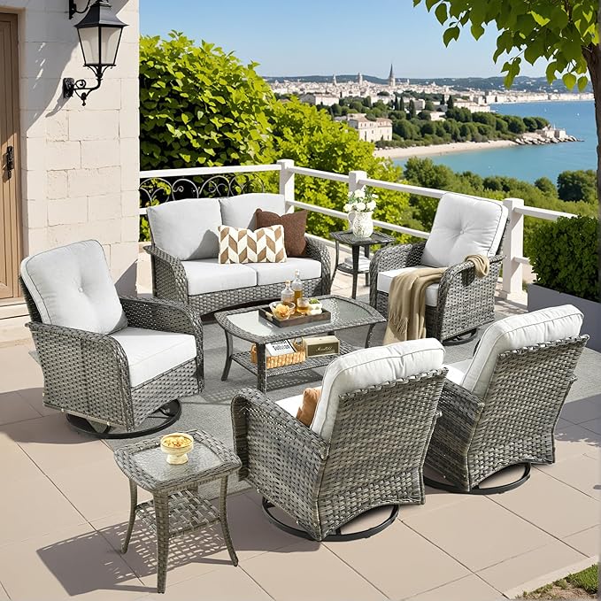 8 Pieces Outdoor Patio Furniture Sets, High Back Swivel Rocker Chairs Loveseat