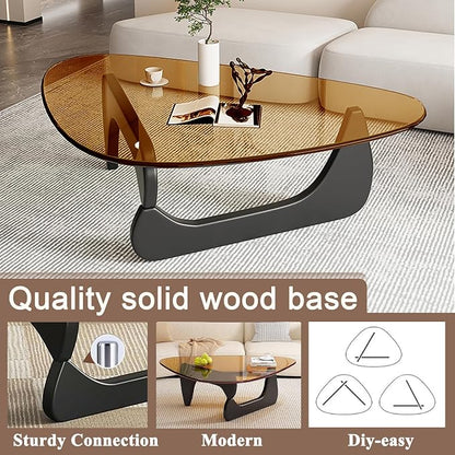 Mid Century Modern Glass Coffee Table, Coffee Table for Living Room, Noguchi Coffee Tables,Suitable for Bedroom Living Room Reception Office Tables (Black/Brown, ML)