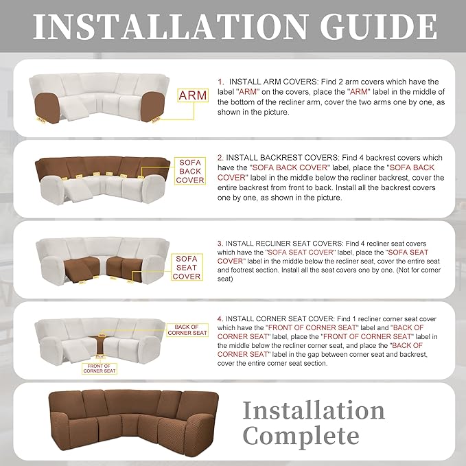 100% Waterproof Sectional Recliner Couch Covers