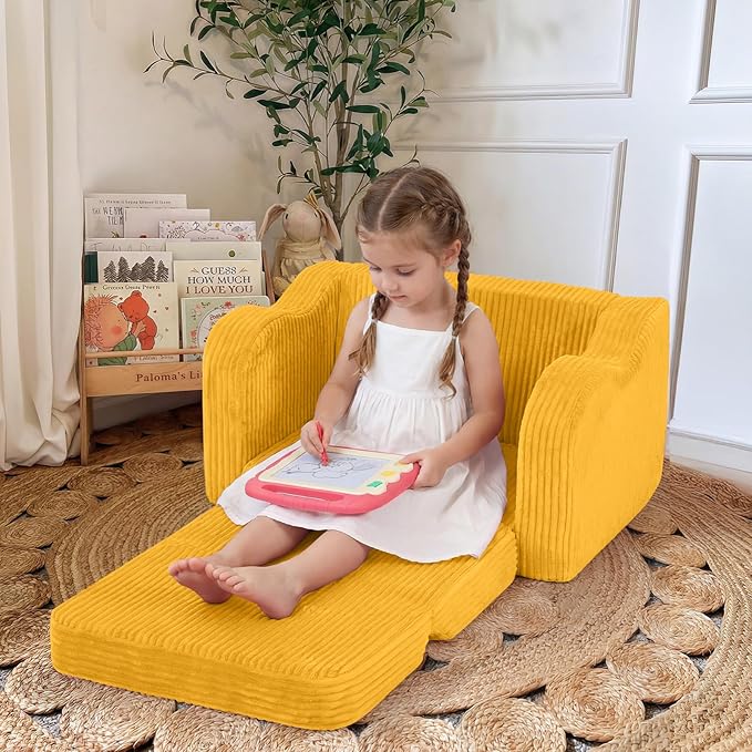 MeMoreCool Toddler Couch, 2-in-1 Corduroy Kids Couch Fold Out to Lounger