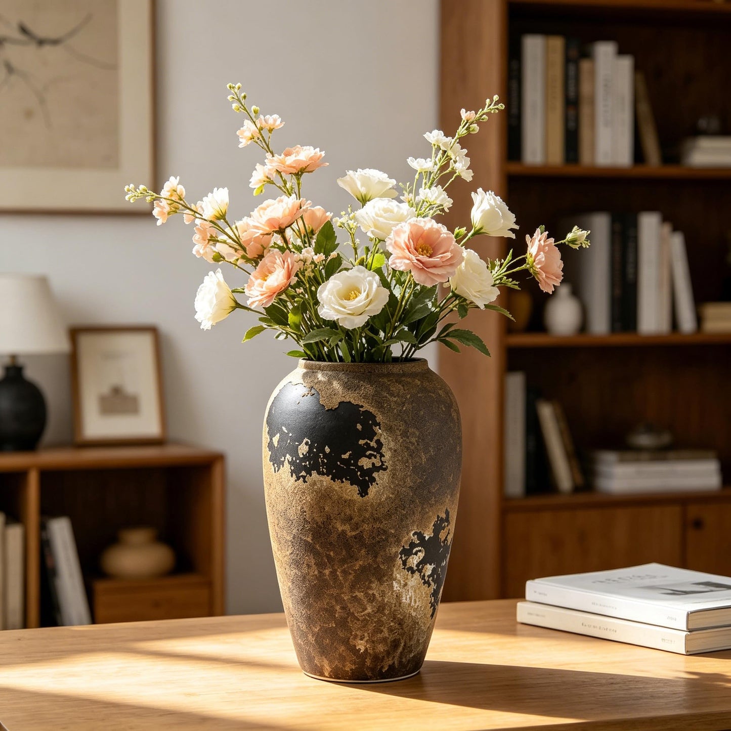 Ceramic Rustic Vases for Centerpieces,11 inch Decorative Terracotta Flower Terracotta vase for Home Decor,Farmhouse,Living Room,Table,Neutral,Waterproof