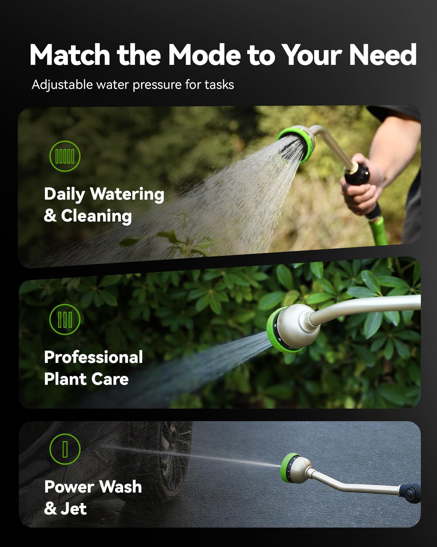 RAINPOINT Watering Wand, 16 Inch Metal Garden Hose Wand with 9 Spray Patterns, Long Hose Sprayer Nozzle For Hanging Baskets, Shrubs,Lawn (Green)