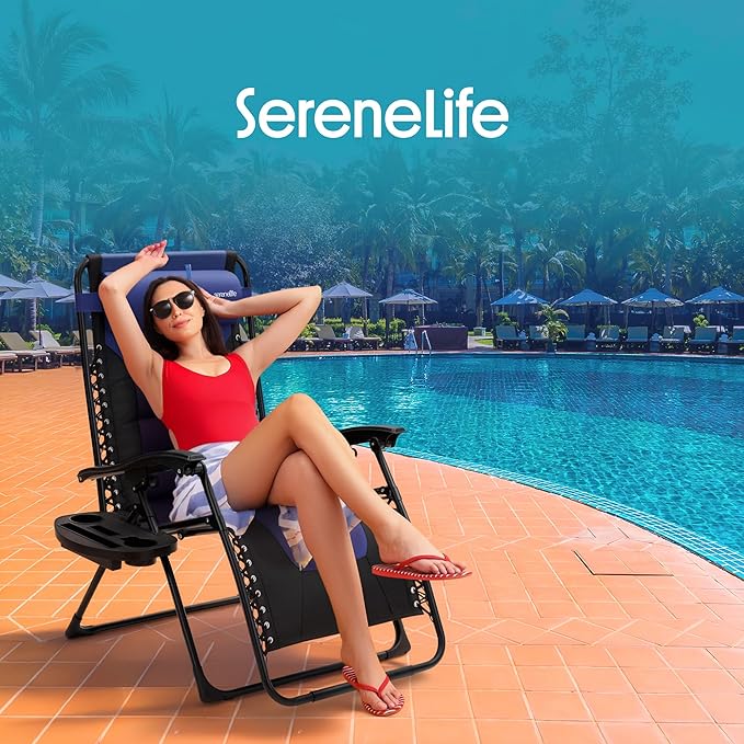SereneLife Oversized Padded Zero Gravity Lounge Chair, Foldable Outdoor Patio