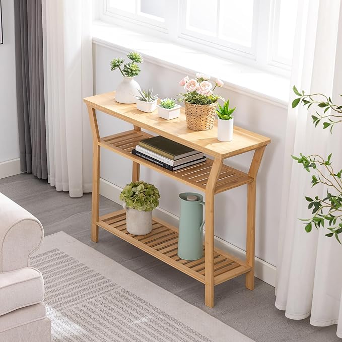 Nnewvante Bamboo Console Table, 38.6" Entryway Table