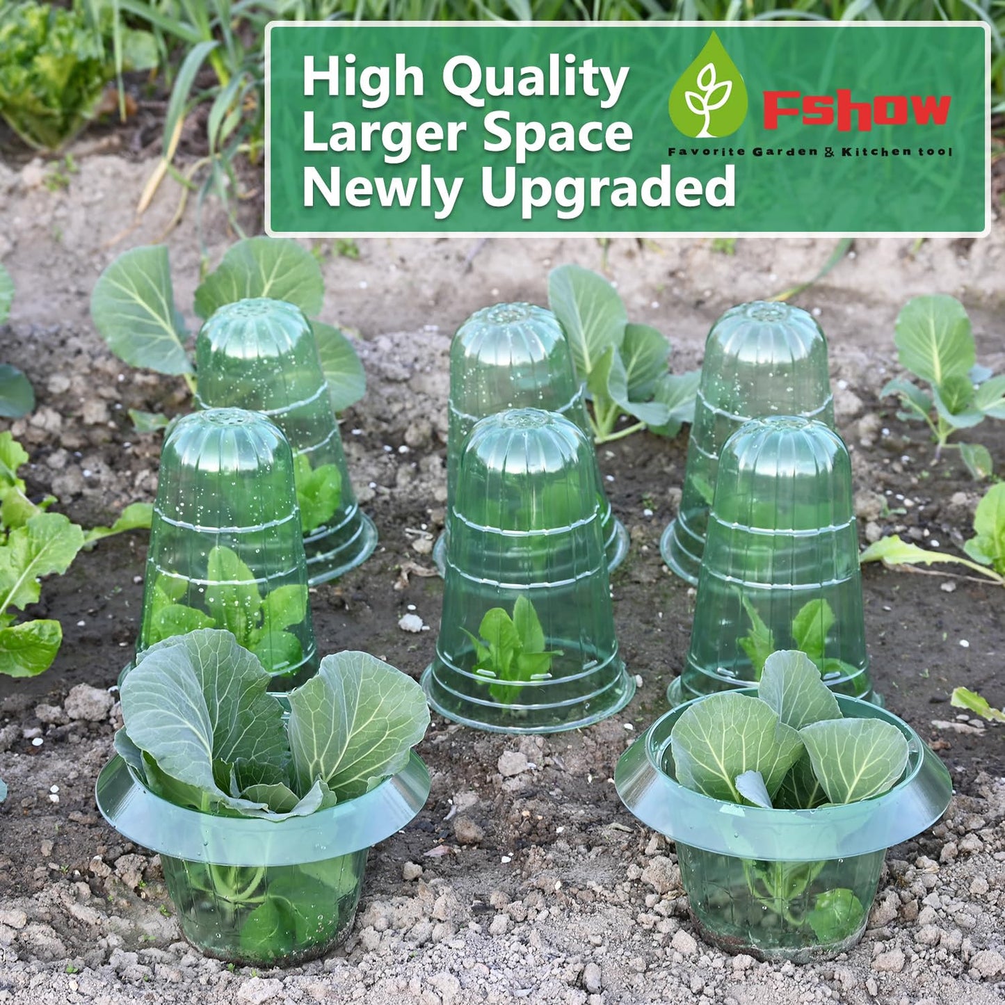 Fshow Upgraded Garden Cloches for Plants, Reusable Bell Plant Protector, Garden Protection from Animals Snails Birds Chickens Insect， Compatible with Slug Collar(Green 20 Pack)