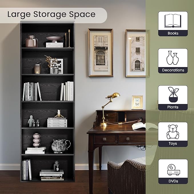 GRUSIGN 71" Tall 6-Tier Bookshelf, Large Open Display Bookcase