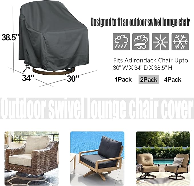Outdoor Swivel Lounge Chair Cover 2 Pack, Waterproof Heavy Duty Outdoor Chair
