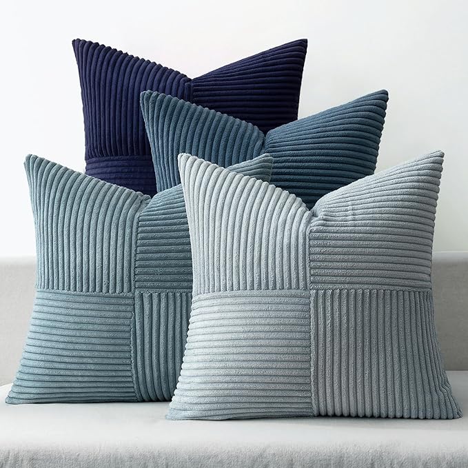 MIULEE Dusty Blue Navy Farmhouse Throw Pillow Covers 20x20 Inch Set of 4 Boho