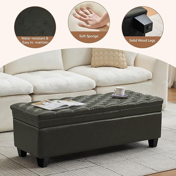 WUTUTUEE 50" Faux Leather Storage Ottoman Bench, End of Bed Upholstered