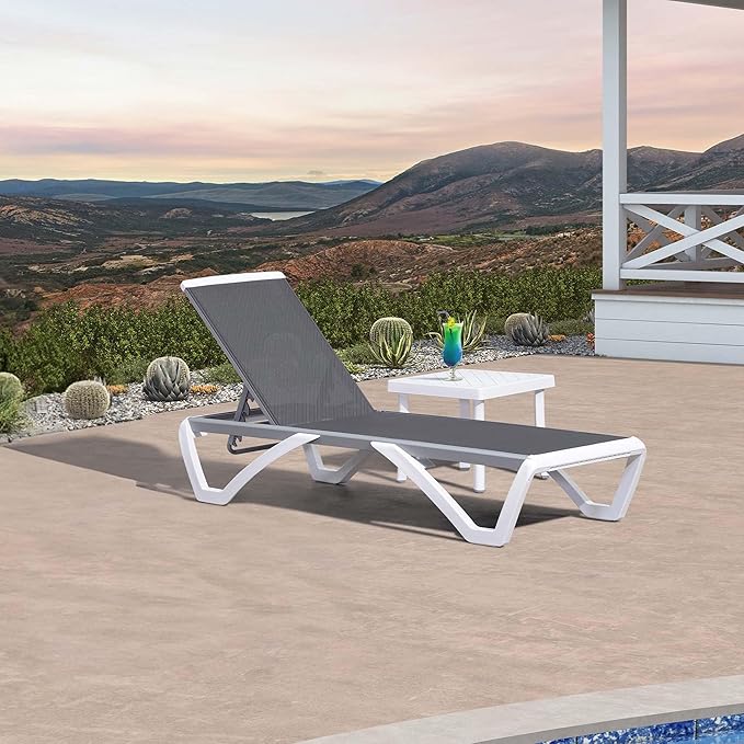 PURPLE LEAF Patio Chaise Lounge Chair Set Outside Aluminum Plastic Stackable
