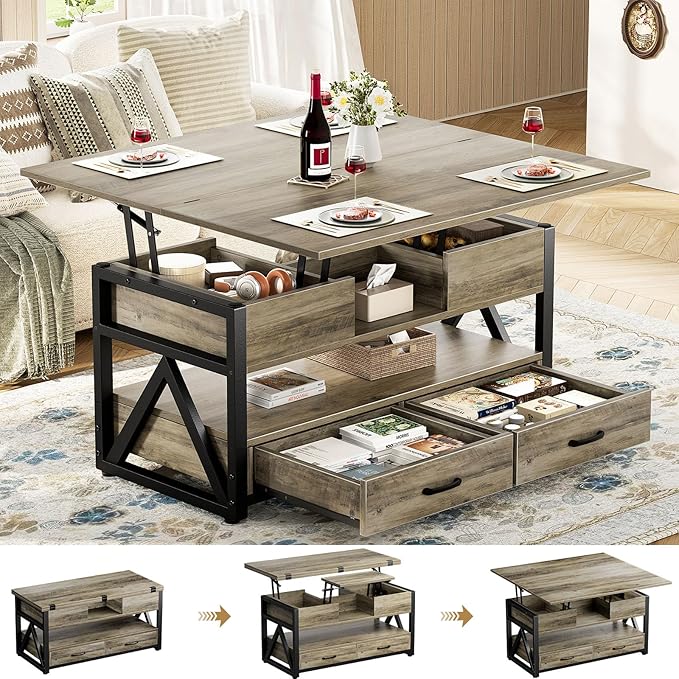 Memobarco 40" Lift Top Coffee Table, 4 in 1 Multi-Function Lift Coffee Tables