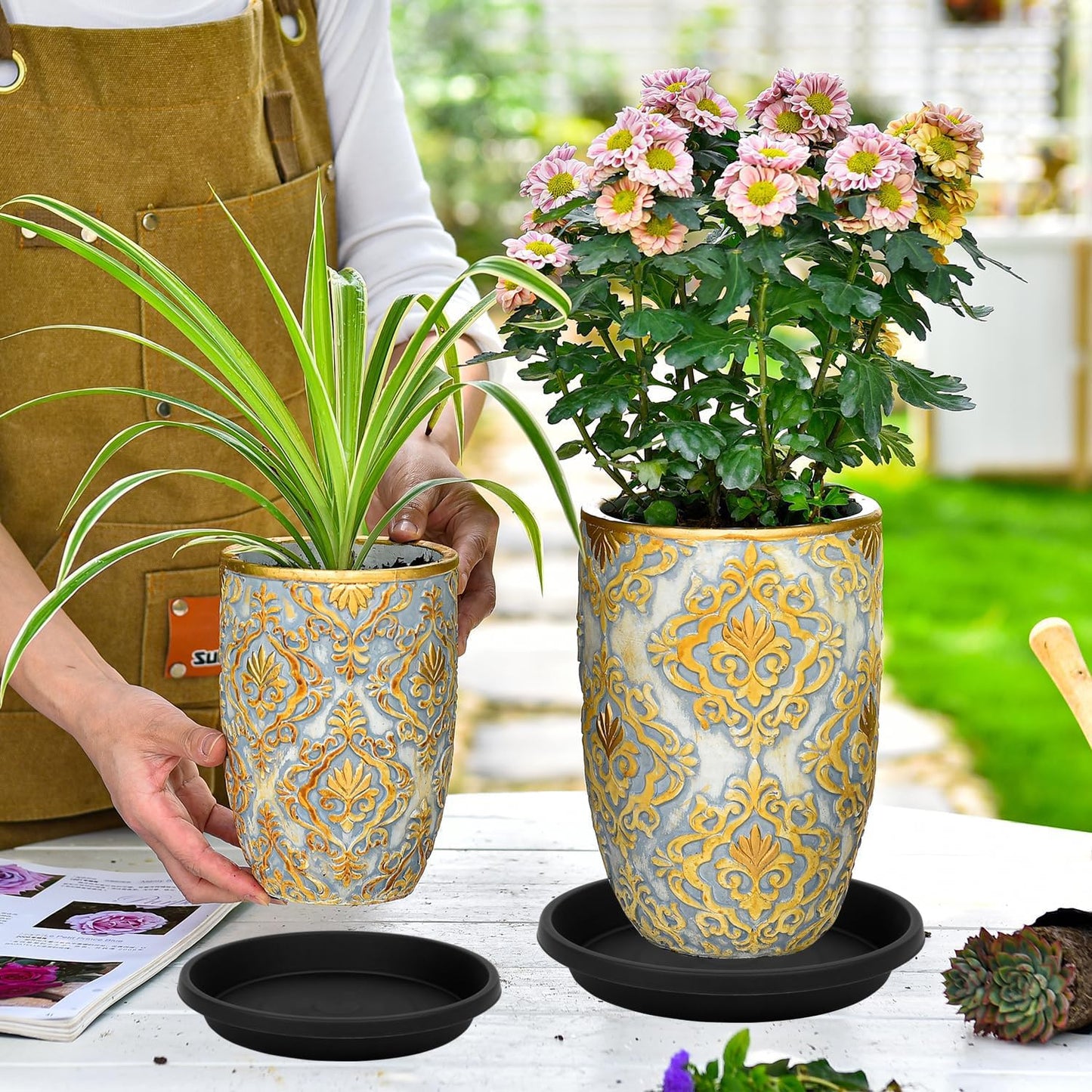 NIMYAU 2 Pack Plant Saucer 14 Inch, Durable Plant Trays for Pots, Plant Drip Trays, Plant Water Catcher Tray for Plants, Plastic Plant Saucers for Indoors no Holes