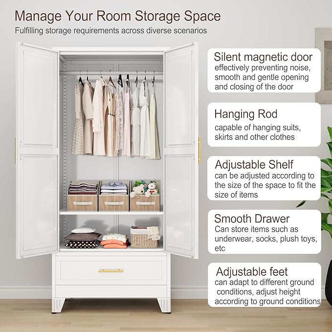 erosoei 71" H Metal Tall Armoire Wardrobe Closet