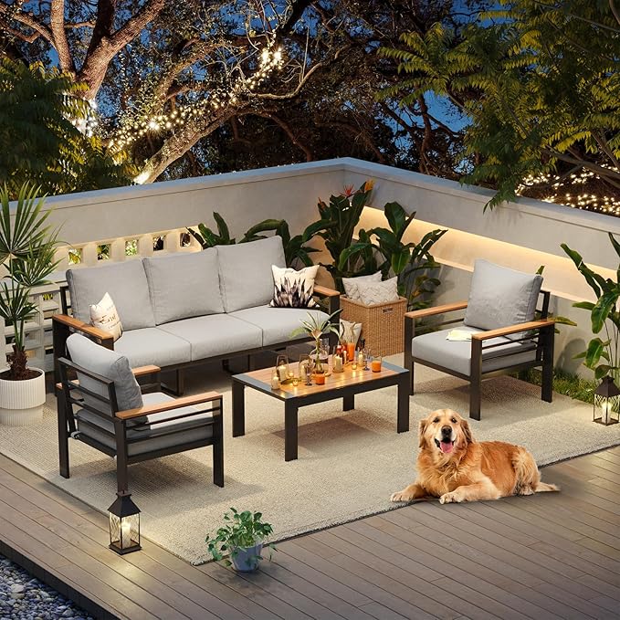 Aoxun Aluminum Patio Furniture Set 5 Seats, Oversized Outdoor Sectional