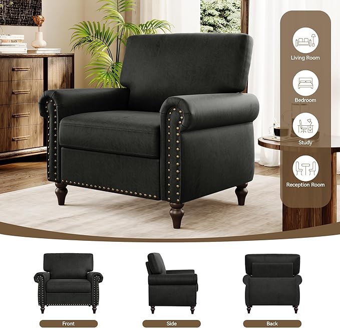 Nailhead Trim Accent Chair, Faux Leahter Mid Century Modern Living Room Arm