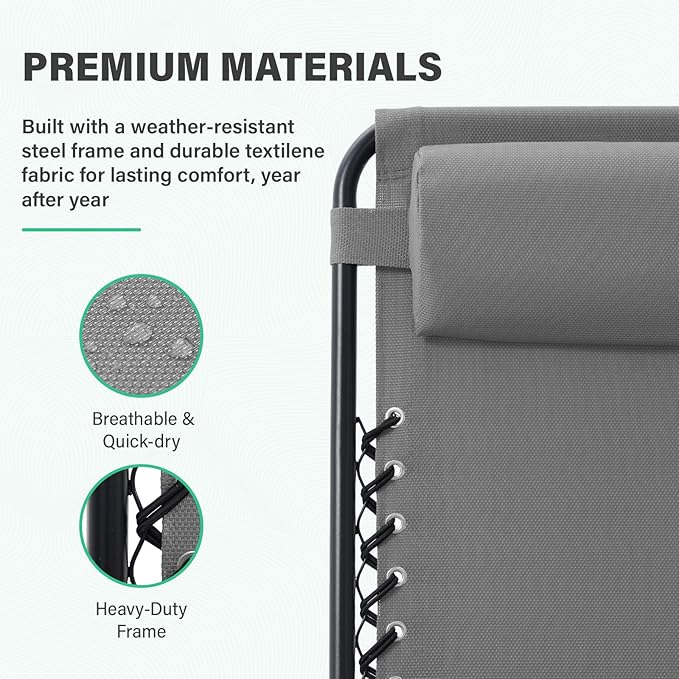 JEAREY Zero Gravity Lounge Chairs Set of 2, Adjustable Steel Mesh Recliners