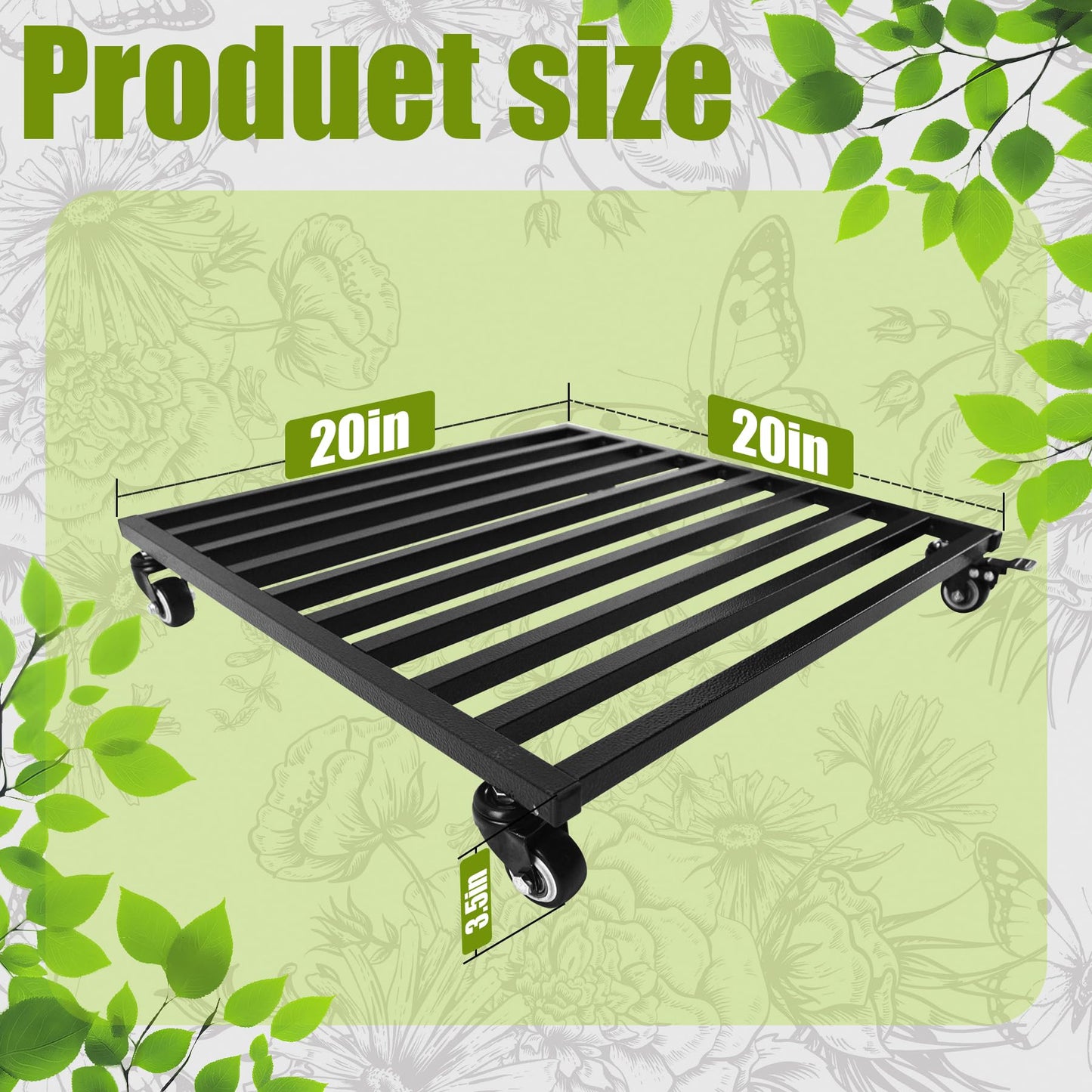 Fsehyue Plant Caddy with Wheels 20'' 2 Pack Metal Rolling Plants Stand Plant Dolly with Lockable Casters Aluminium Heavy Duty Pot Mover Rollers Indoor Outdoor Planter Trolley Holds up 400 Lbs Planter