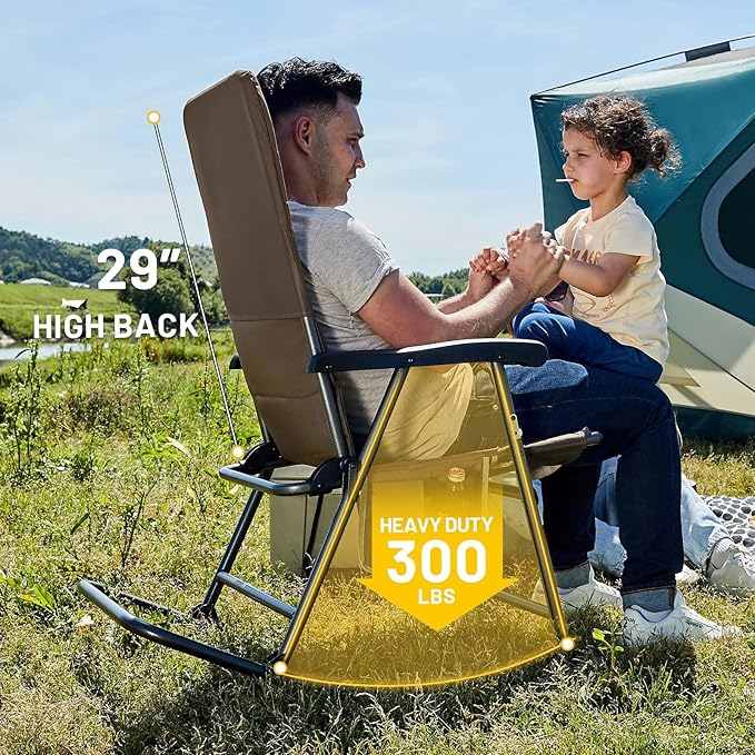 TIMBER RIDGE Outdoor Folding Rocking Chair, Hard Armrests