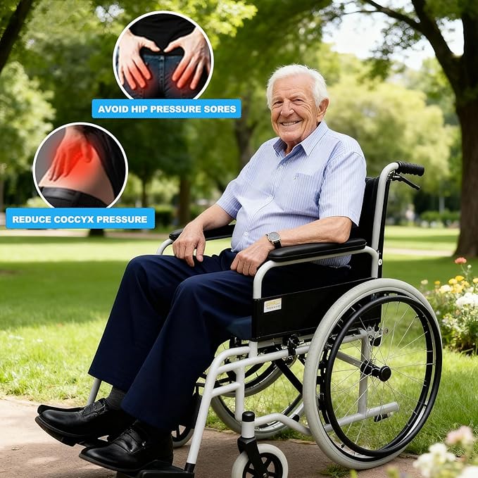 Gel Wheelchair Seat Cushion,Bed Sore Cushions for Butt, Memory Foam Hemorrhoid Pillow for Chairs,Butt Pillow for Pressure Sore&Ulcer Pain,Sciatica &Coccyx Pain Relief,Washable-Cover(Blue)