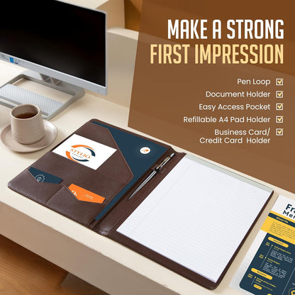 STYLIO Padfolio Portfolio Organizer Binder (Walnut Color) | Interview Resume Folder, Document, Business Card Holder |w/Letter-Sized Notepad | Handsome Brown Faux Leather Folio Matte Finish