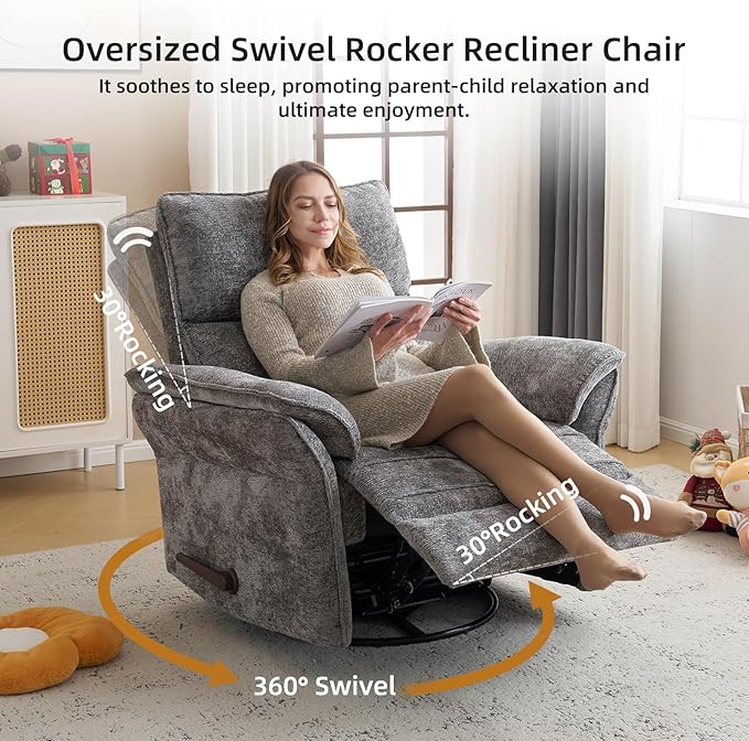 Oversized Glider Rocker Recliner, Chenille Rocking Nursery Chair
