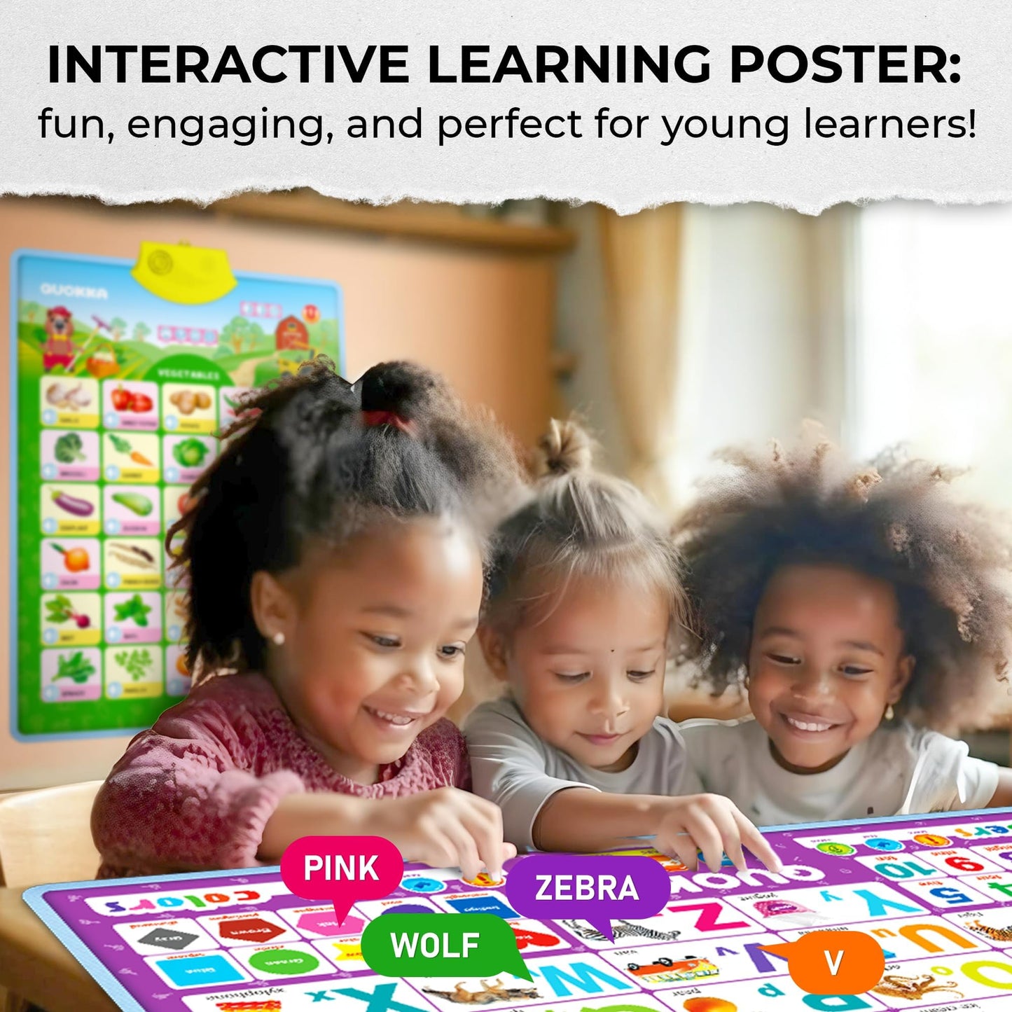 QUOKKA Alphabet Poster Educational Toy for 3-4 Year Old – ABC Learning Wall Chart for Toddlers – Interactive Speech Therapy Game for Kids 5-6-7 yo – Talking for Girl & Boy