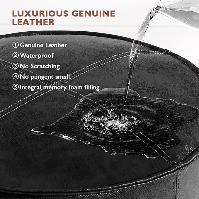 Leather Ottoman, Handmade Stuffed Square Ottoman, Genuine Leather Pouf