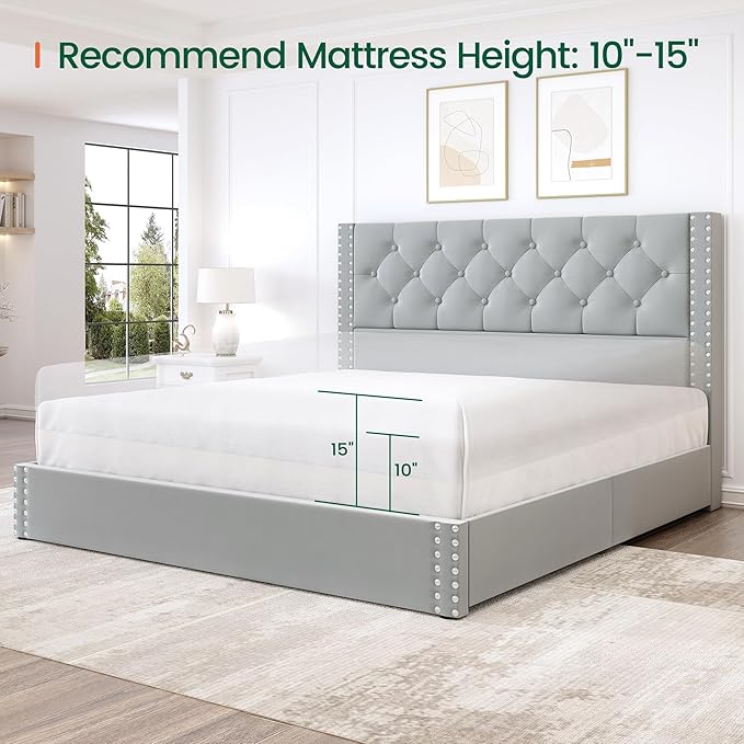 LARMACE Queen Size Bed Frame Upholstered Platform Bed