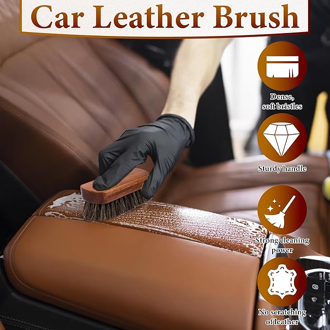 5 PCS Leather Brush Car Detailing, Horse Hair Brush, Car Cleaning Supplies