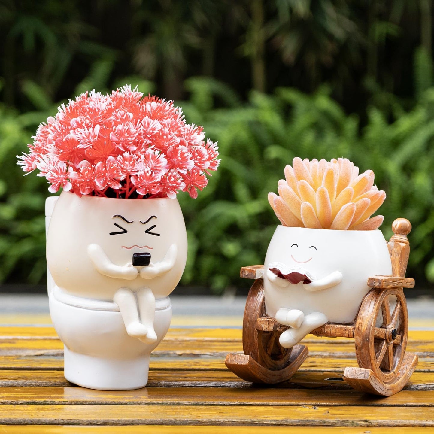 MUZZIOU Smiley Face Planter Pots, Cute Rocking Chair Pot for Plants, Funny Flower Pot for Succulents with Drainage Hole Indoor & Outdoor, Gift Ideal for Lover Mother Grandma Friends(Rocking Chair Pot)