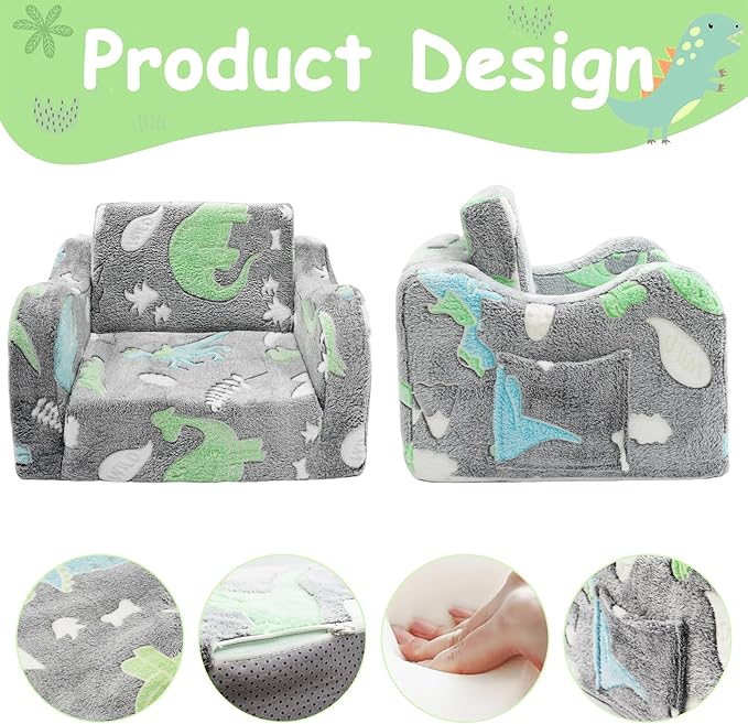 2-in-1 Soft Plush Toddler Couch & Chair – Fold Out Convertible Sofa to Lounger