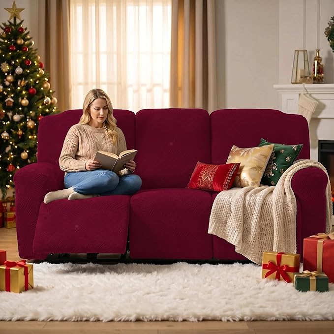 5-Piece Recliner Sofa Covers, Stretch Geometric Strokes Jacquard Recliner Sofa