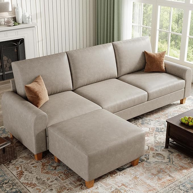 EASE MOOSE Large Seat Faux Leather L Shaped Sofa, Waterproof and