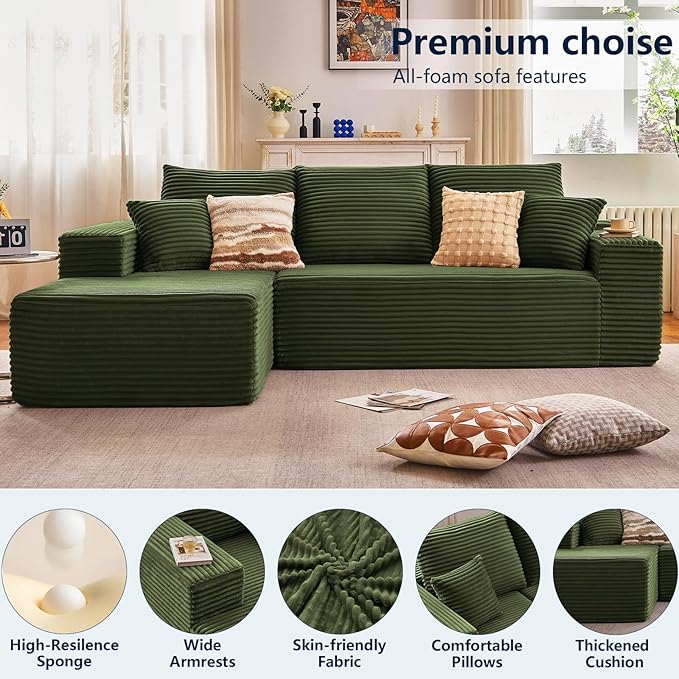 108” Cloud Sectional Couch, Boneless Sofa