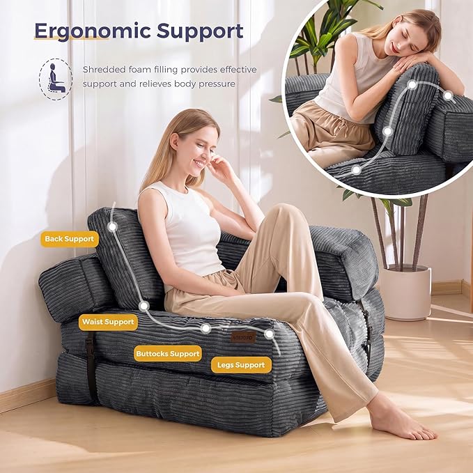 MAXYOYO Folding Sofa Bed, L-Shaped Convertible Sofa Bed