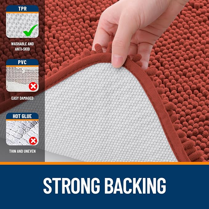 OLANLY Large Bathroom Rugs 59x35, Soft Absorbent Chenille Bath Rugs, Rubber Backing Quick Dry, Machine Washable Bath Mats for Bathroom Floor, Tub and Shower, Home Decor Accessories, Rustic Terracotta